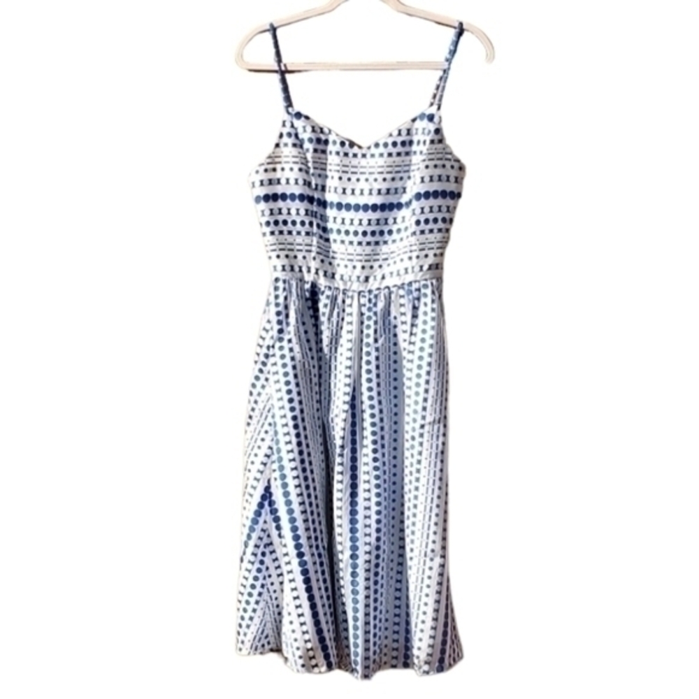 New JNSQ Elisa Cotton Blend Polka Dot Fit & Flare Dress Size 0‎ NWT